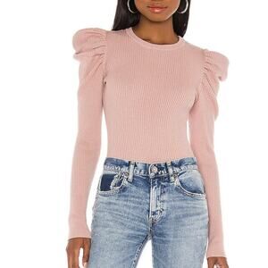 7 For All Mankind Puff Sleeve Ribbed Crew Neck in Baby Blue Size L